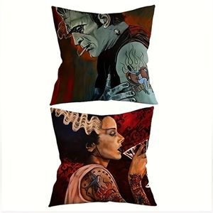 NWT Decorative Pillow Covers Featuring Frankensteins Monster n His Beloved Bride